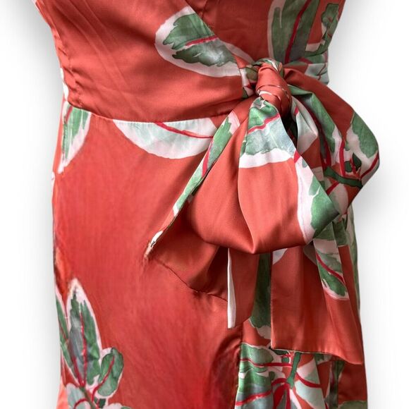 Hutch Womens Britton Wrap Mini Dress Orange Floral Tie Stretch Lined Tropical M - Picture 6 of 10